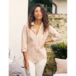 FRANK & EILEEN Barry Tailored Shirt in Sand Stripe Size Large